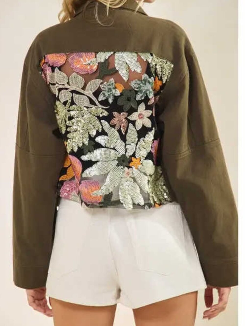 Olive Sequins Contrast Jacket